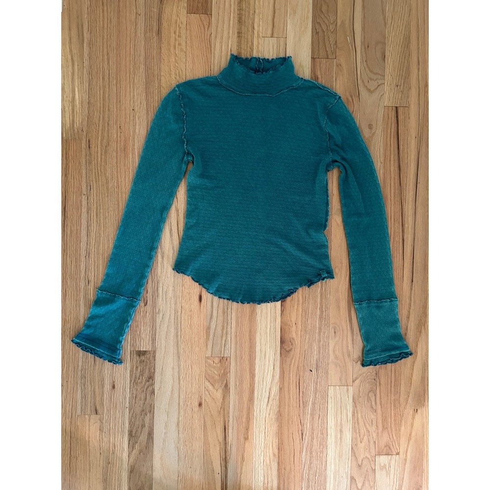 Free People We The Free Sara Pointelle Teal Thermal Mock Neck Top‎ Small